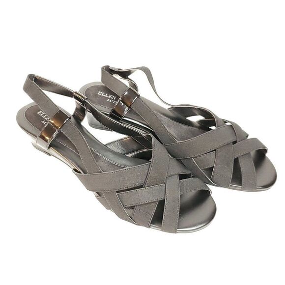 Ellen Tracy Slingback Wedge Sandal 8 Black Strappy Criss Cross Open Toe - Picture 2 of 8